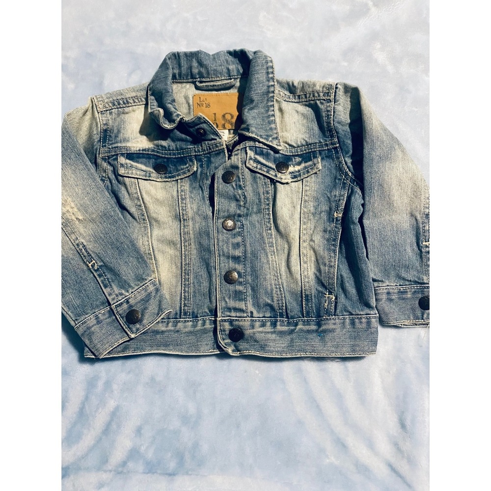 Place 89 Kids Denim Trucker Jacket Light Wash Distressed Blue Jean Jacket 24M